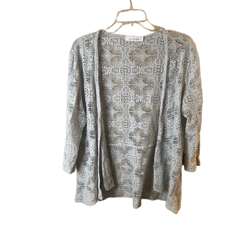 Cut Loose Lace Open-Front Cardigan in Light Gray